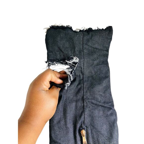 Liliana Barbara Thigh High Over Knee Denim Open Toe Stiletto Heel Boot Black 7.5 - Picture 5 of 12